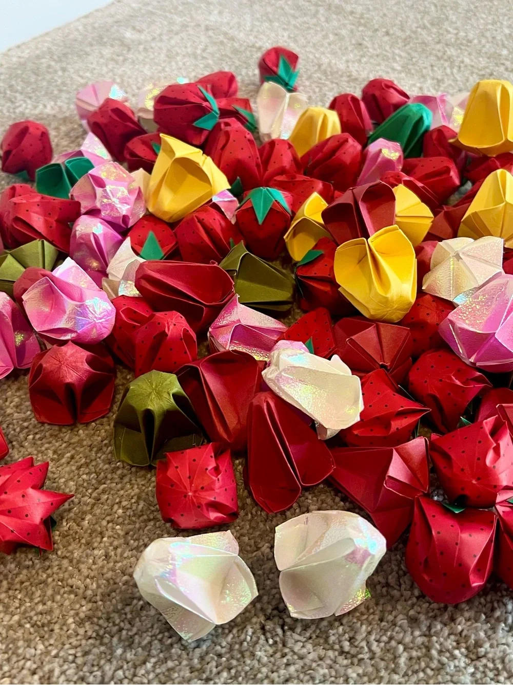 Lot of 100 Hand-folded Origami Strawberry Roses